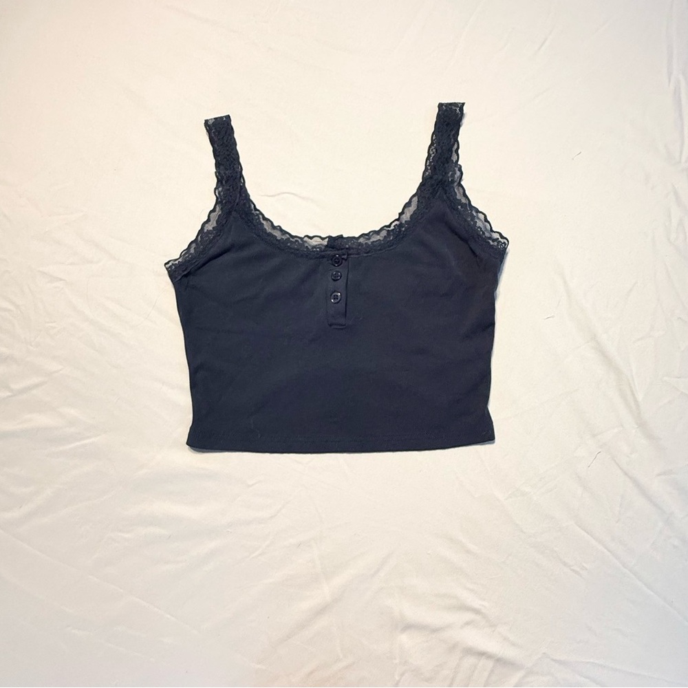 Elegant Black Lace Trim Crop Top